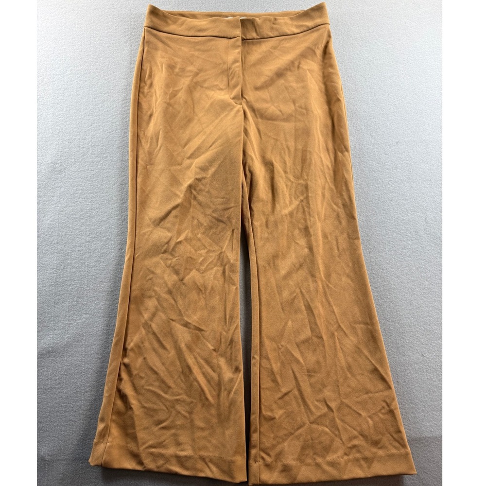DKNY Flare Pants Womens 14P Brown Faux Suede High Rise Stretch 34x30